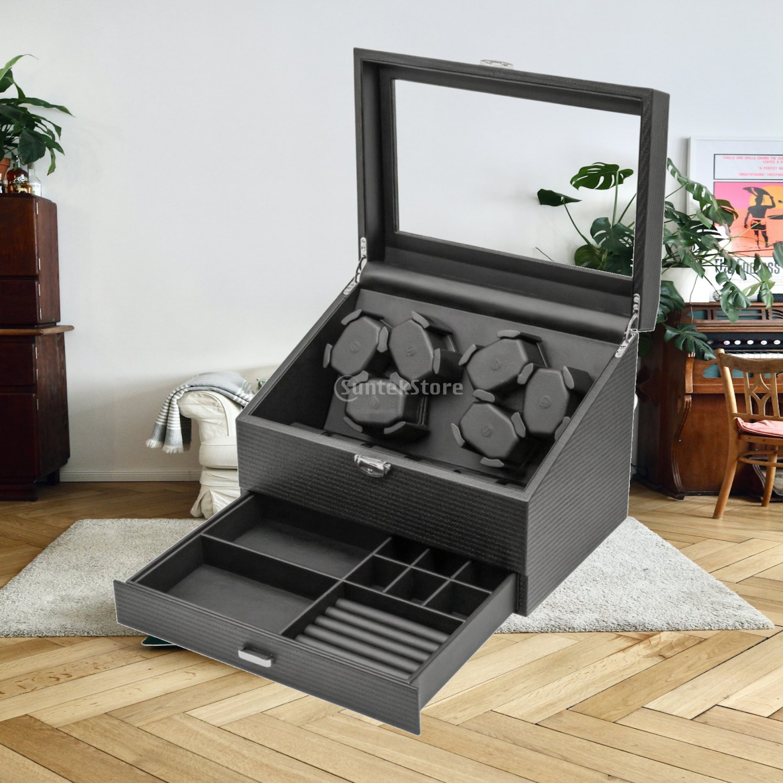 Jewelry Watches Men - Elegant Black Watch Winder with Jewelry