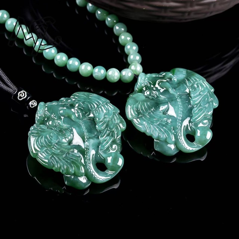 Necklace Pendant - Natural Real Emerald Blue Water Flying