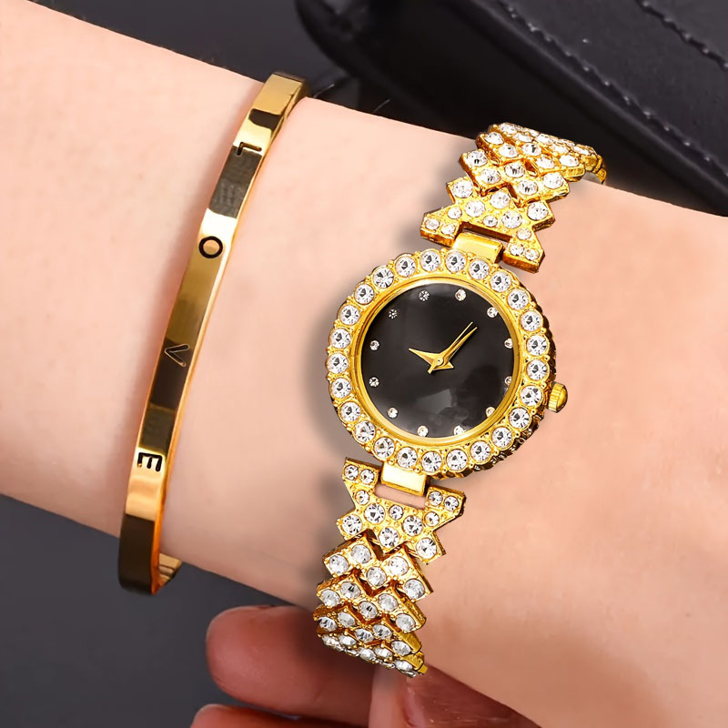 Jewels On Watches - 2Pcs Quartz Watch & Jewelry Set,