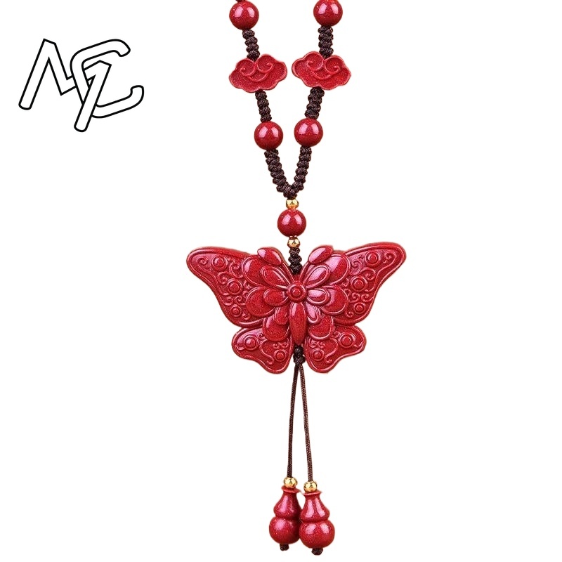 Butterfly Pendant Necklace - Fashion Red Cinnabar Jade Butterfly Pendant