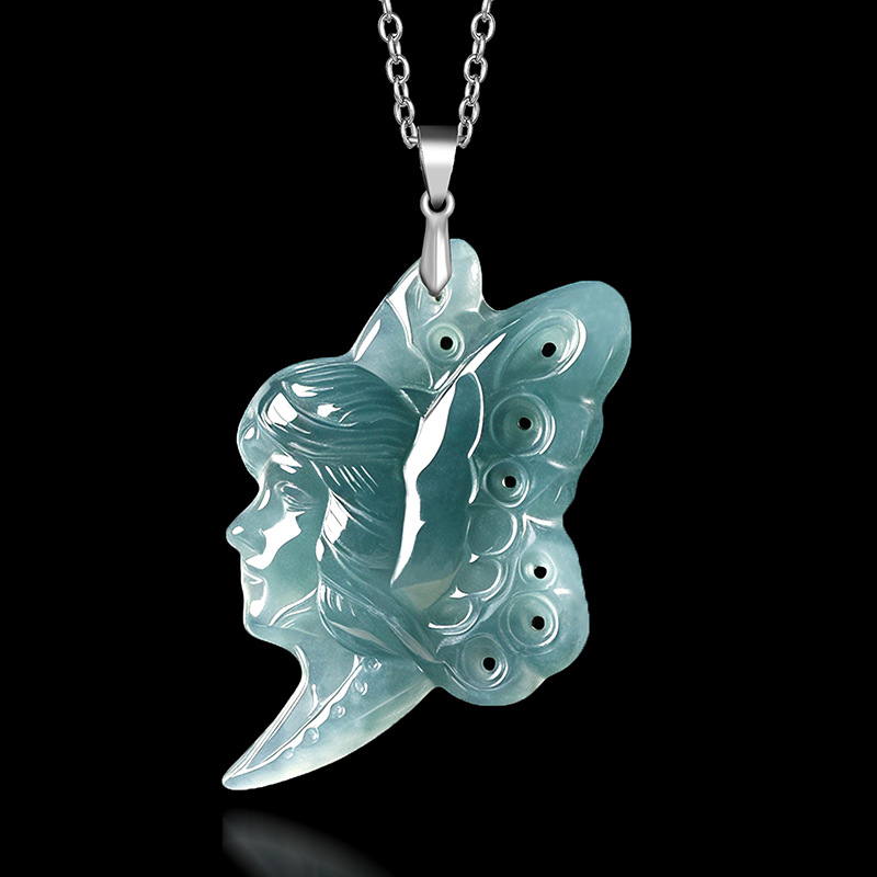 Butterfly Pendant Necklace - S925 Silver Natural Blue Water Jade