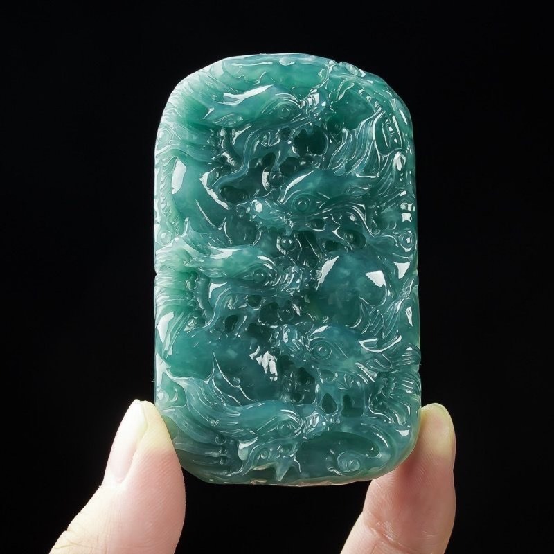 Necklace Pendant - Myanmar Emerald Blue Water Kowloon Zodiac