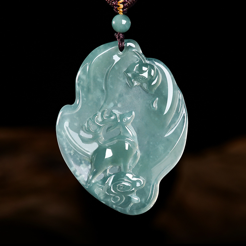 Necklace Pendant - Real Natural Emerald Jade Blue Water