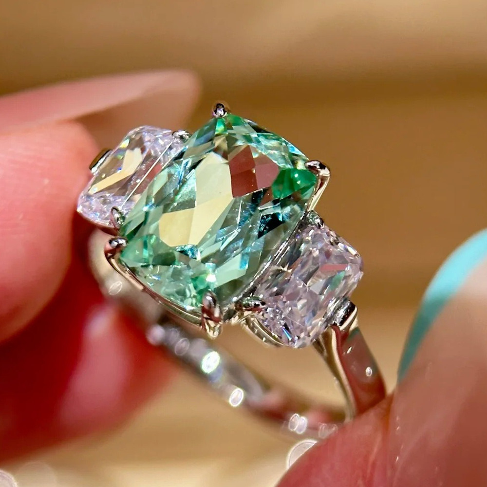 Minimalist Ring Stackable - Luxury Mint Green High Carbon Diamond