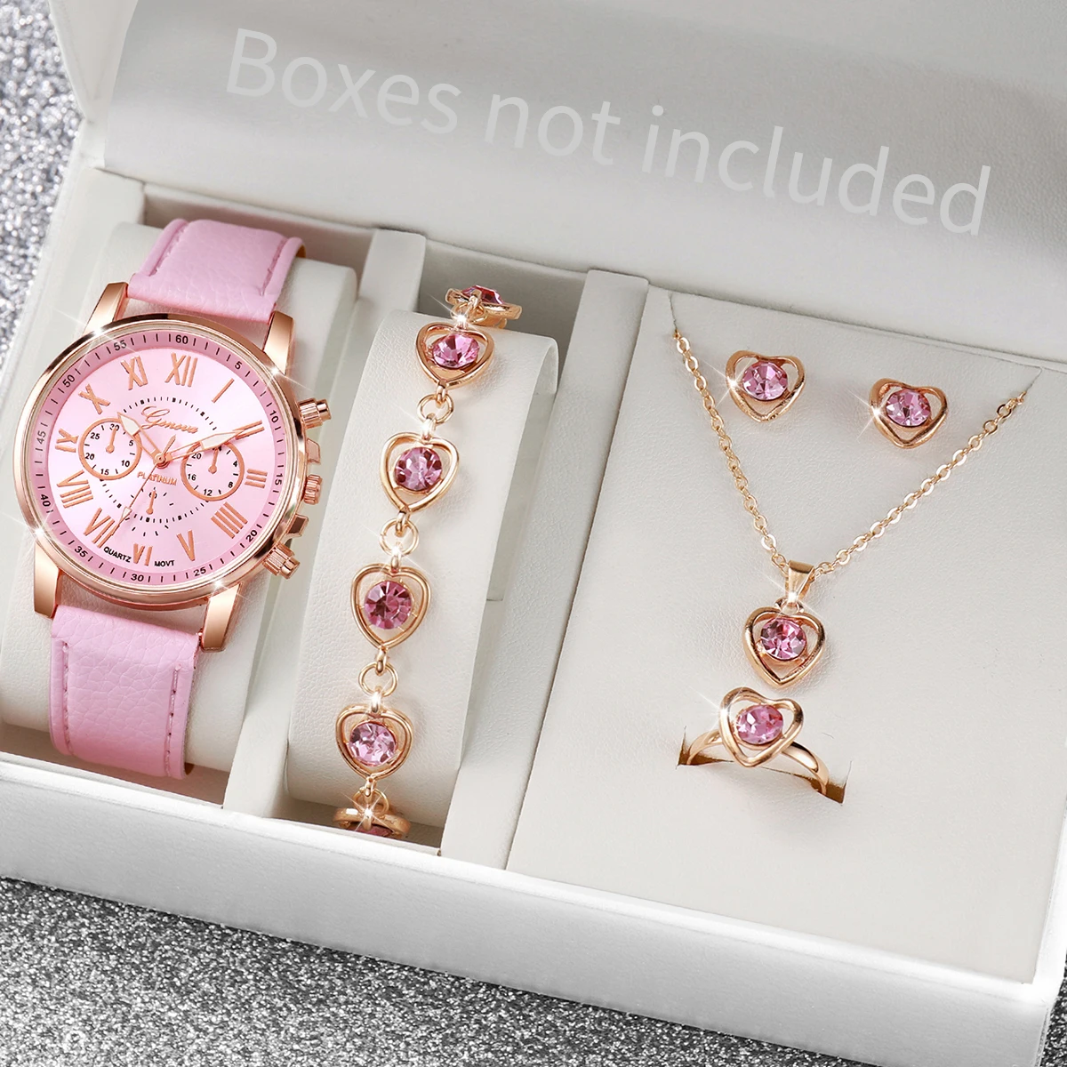 Jewels On Watches - AAA5Pcs Pink Heart Crystal Watch Jewelry