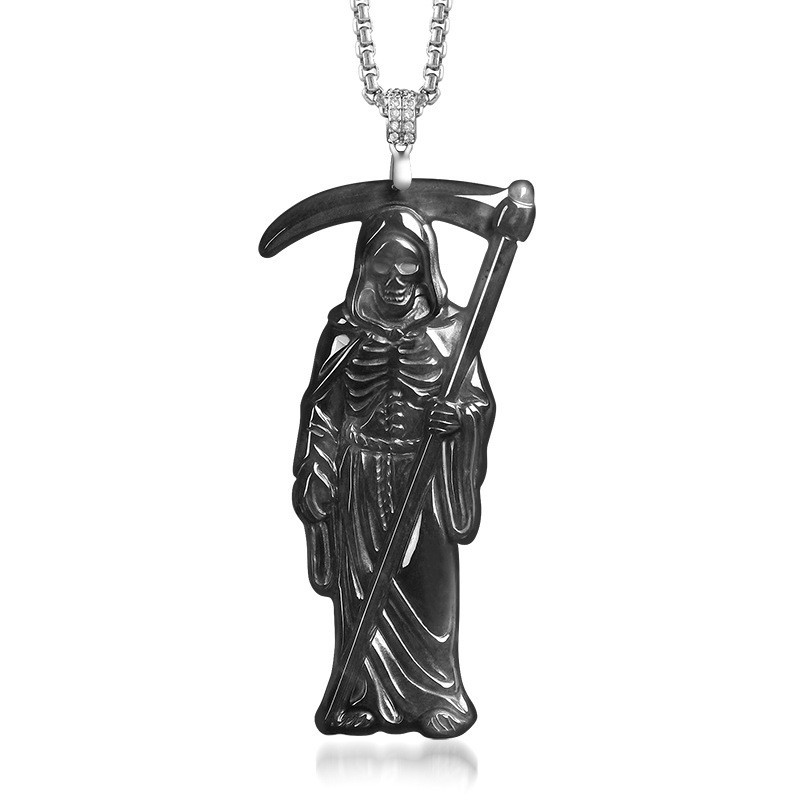 Necklace Pendant - Myanmar Jadeite Grim Reaper Pendant Necklace
