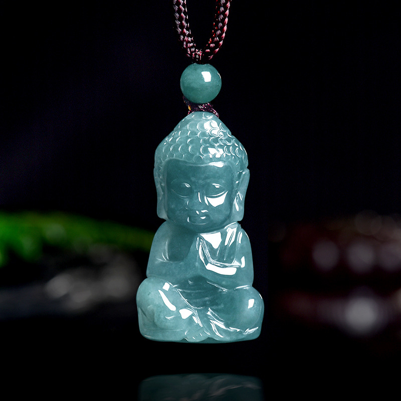 Natural Real Emerald Jade Blue - Necklace Pendant 评论和价格