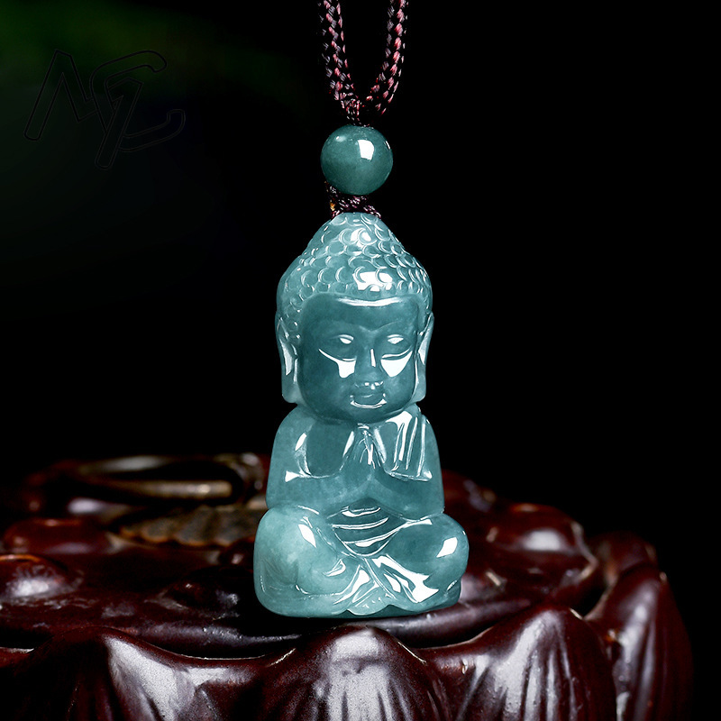 Natural Real Emerald Jade Blue - Necklace Pendant 评论和价格