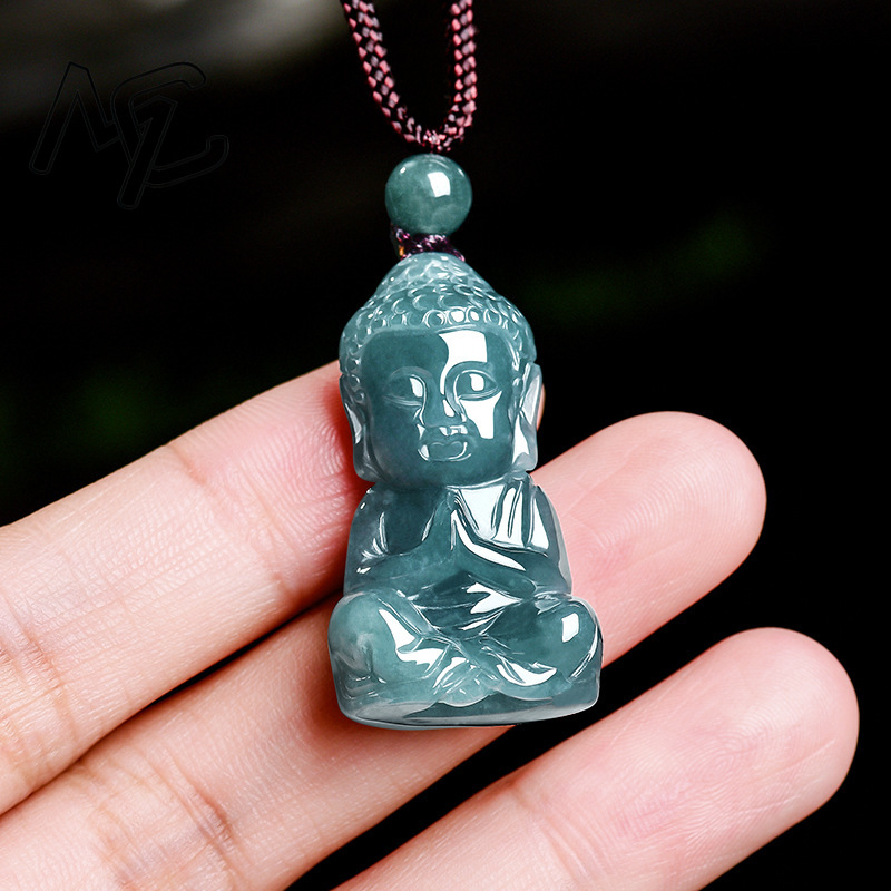 Natural Real Emerald Jade Blue - Necklace Pendant 评论和价格