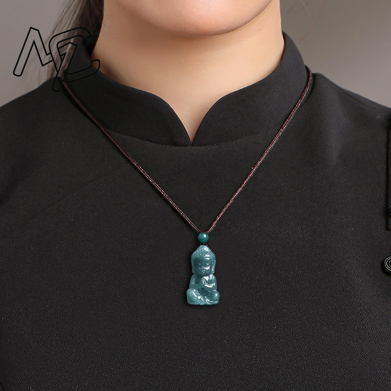 Natural Real Emerald Jade Blue - Necklace Pendant 评论和价格