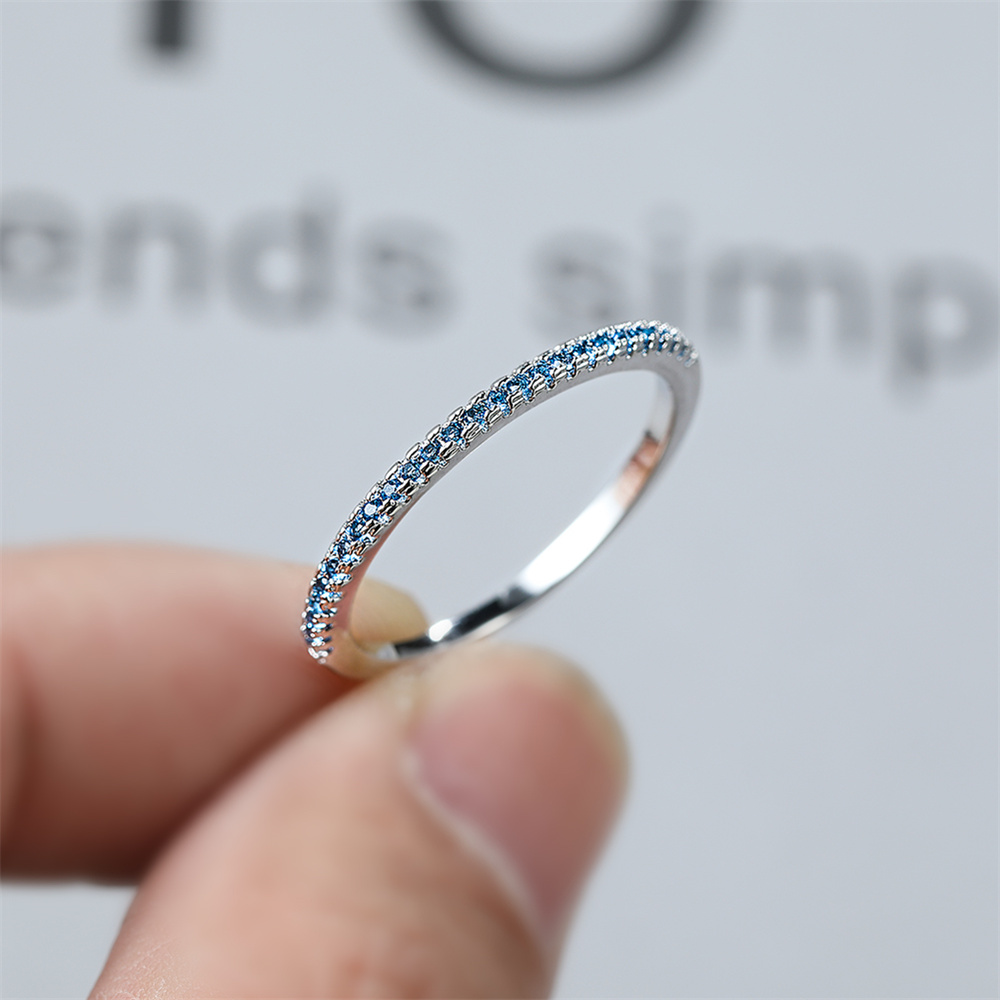 Aqua Blue Crystal Small Round  - Minimalist Ring Stackable 评论和价格