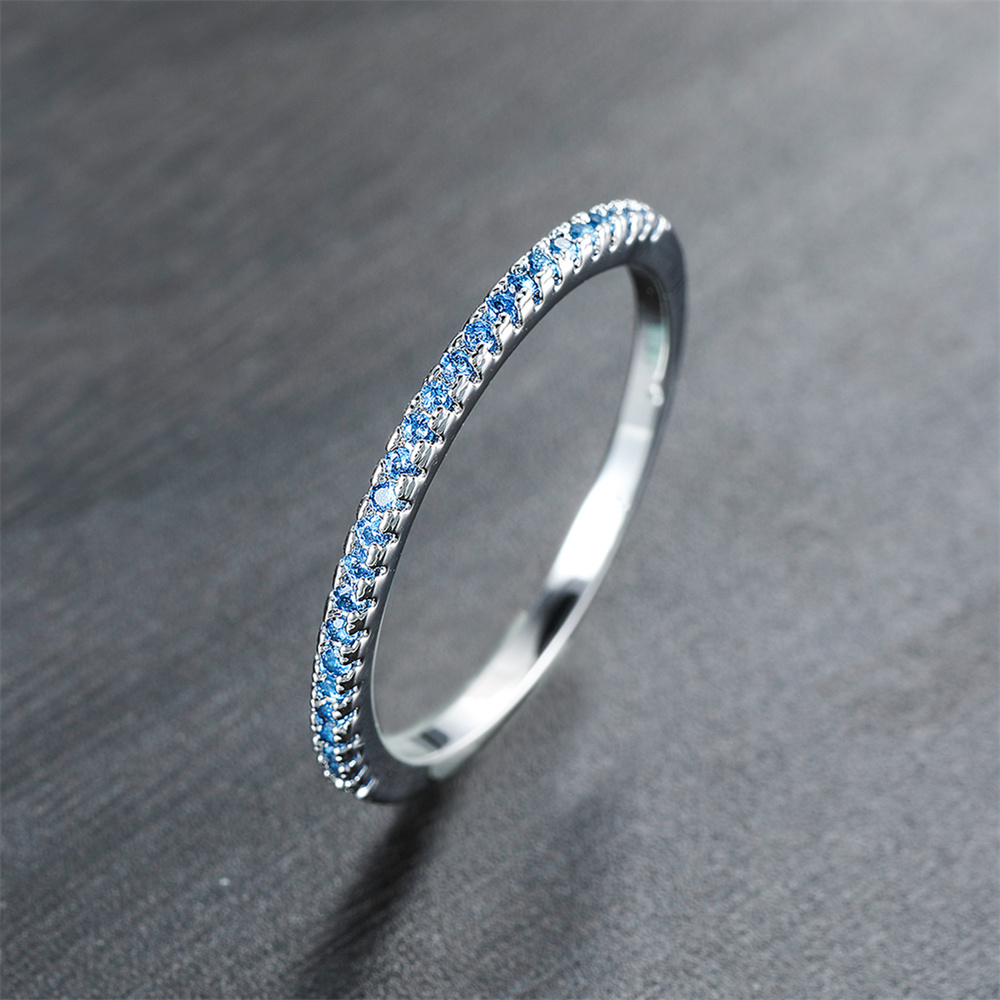 Aqua Blue Crystal Small Round  - Minimalist Ring Stackable 评论和价格