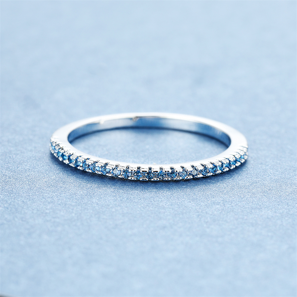 Aqua Blue Crystal Small Round  - Minimalist Ring Stackable 评论和价格