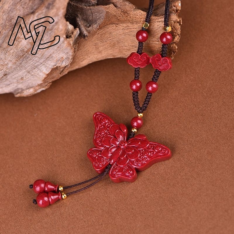 Fashion Red Cinnabar Jade Butt - Butterfly Pendant Necklace 评论和价格