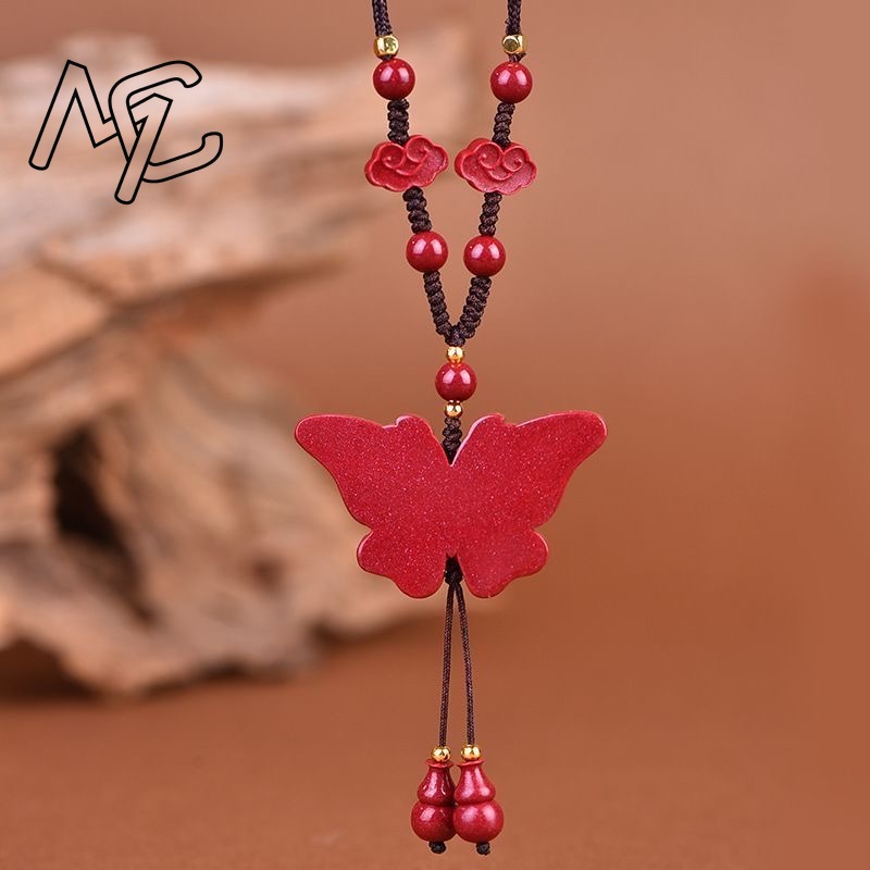 Fashion Red Cinnabar Jade Butt - Butterfly Pendant Necklace 评论和价格