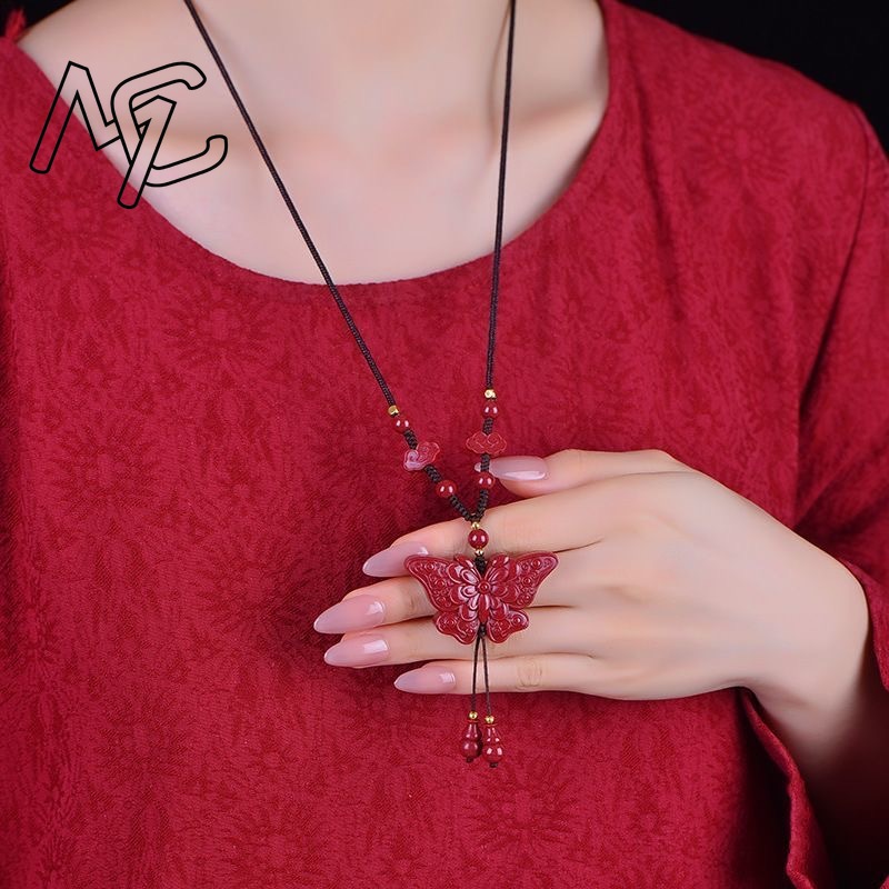 Fashion Red Cinnabar Jade Butt - Butterfly Pendant Necklace 评论和价格
