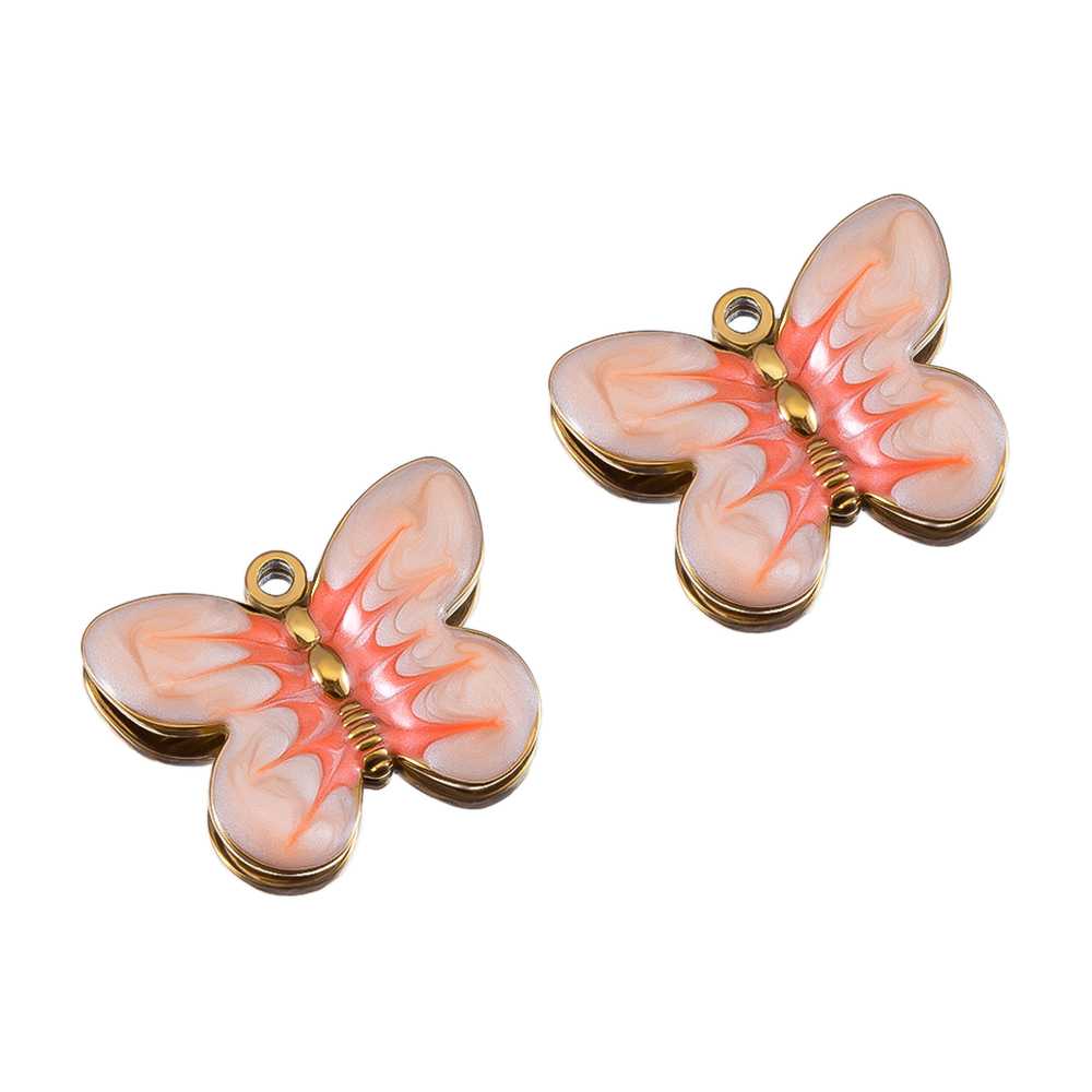 2pcs Stainless Steel Enamel Or - Butterfly Pendant Necklace 评论和价格