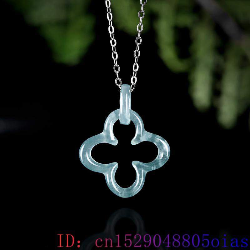 Blue Myanmar Jadeite Four Leaf - Necklace Pendant 评论和价格