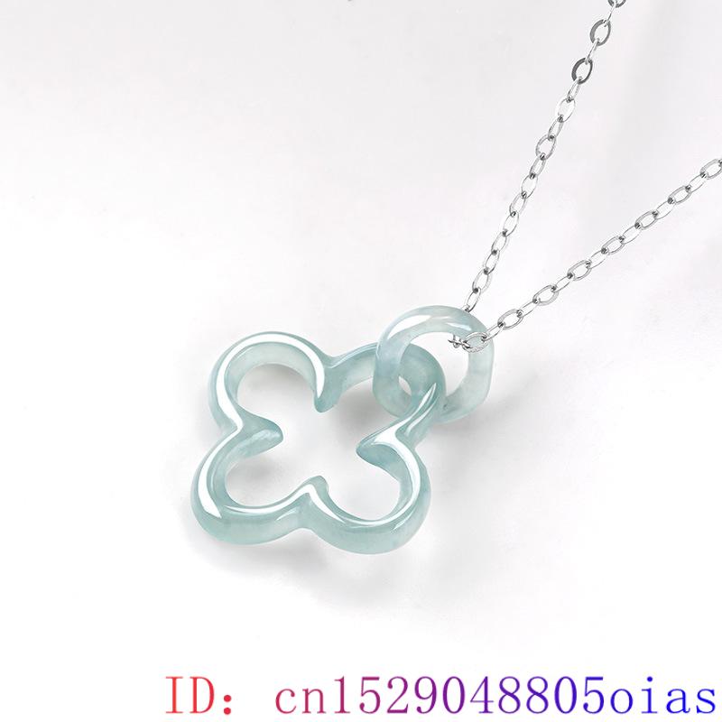 Blue Myanmar Jadeite Four Leaf - Necklace Pendant 评论和价格