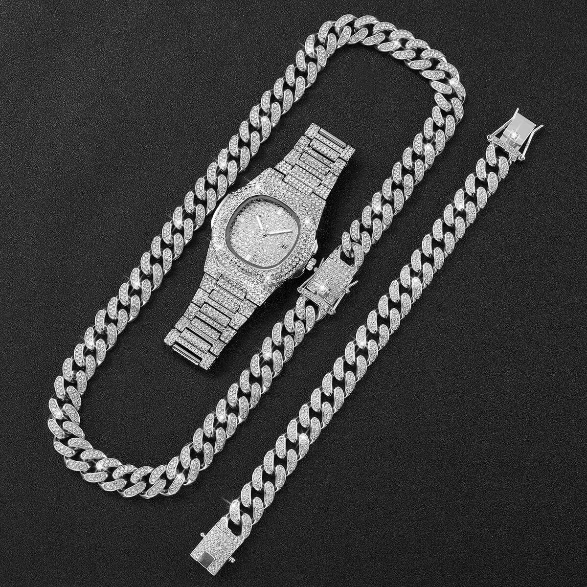 1/2/3PCS Fashion Hip Pop Men C - Jewelry Watches Men 评论和价格