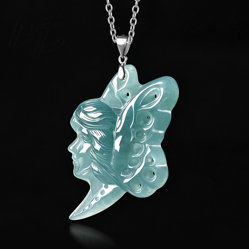 S925 Silver Natural Blue Water - Butterfly Pendant Necklace 评论和价格