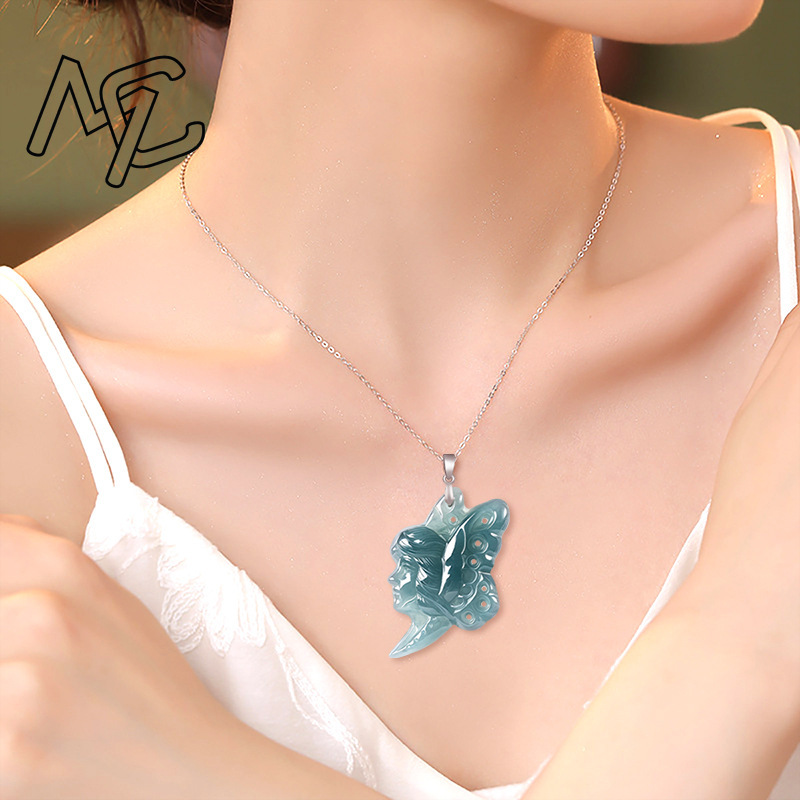 S925 Silver Natural Blue Water - Butterfly Pendant Necklace 评论和价格