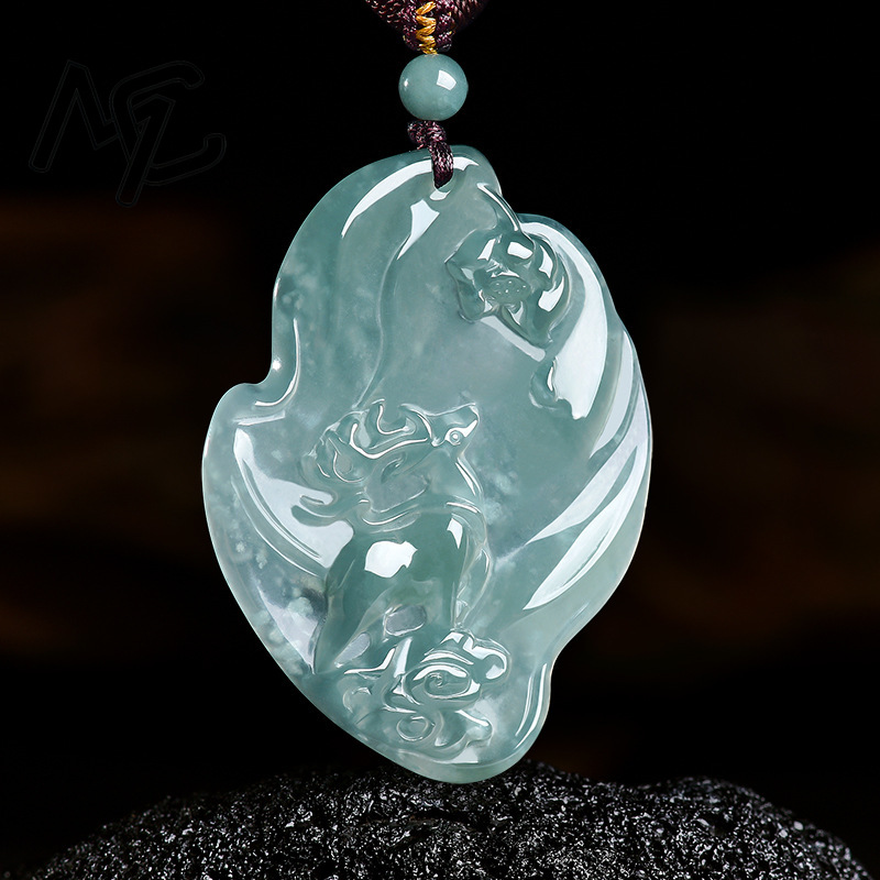 Real Natural Emerald Jade Blue - Necklace Pendant 评论和价格