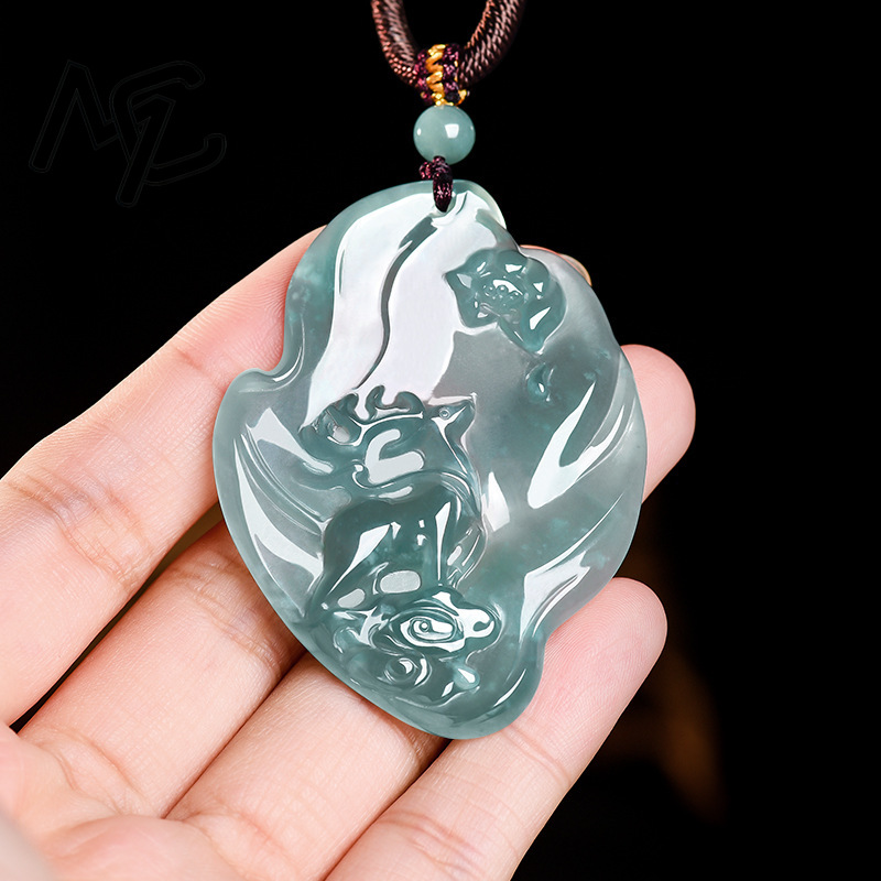 Real Natural Emerald Jade Blue - Necklace Pendant 评论和价格