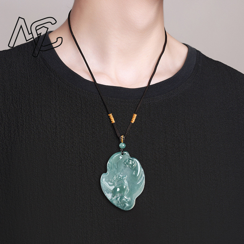 Real Natural Emerald Jade Blue - Necklace Pendant 评论和价格