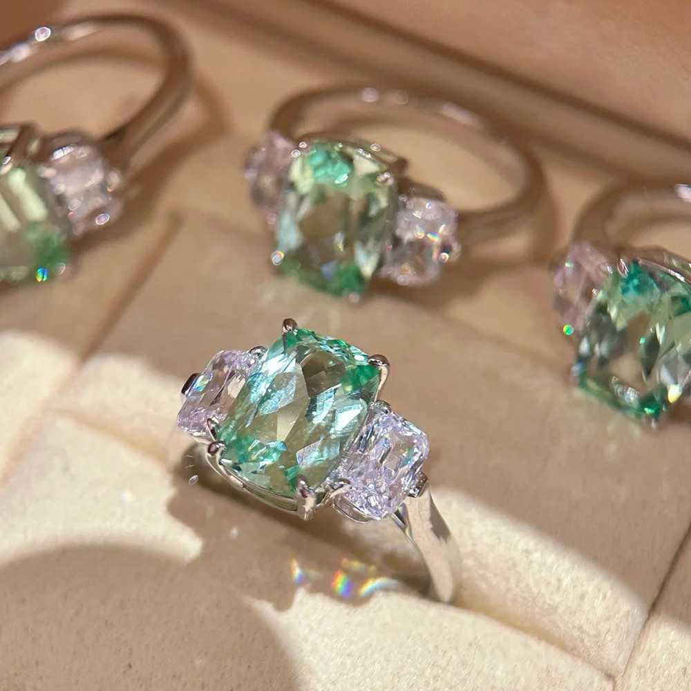 Luxury Mint Green High Carbon  - Minimalist Ring Stackable 评论和价格