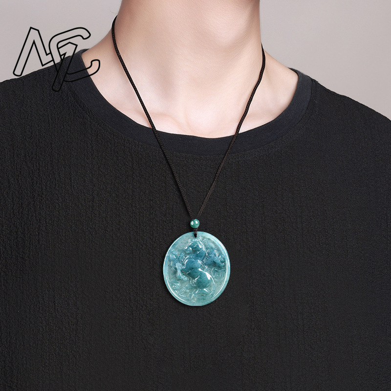 Emerald Blue Water Jade Natura - Necklace Pendant 评论和价格